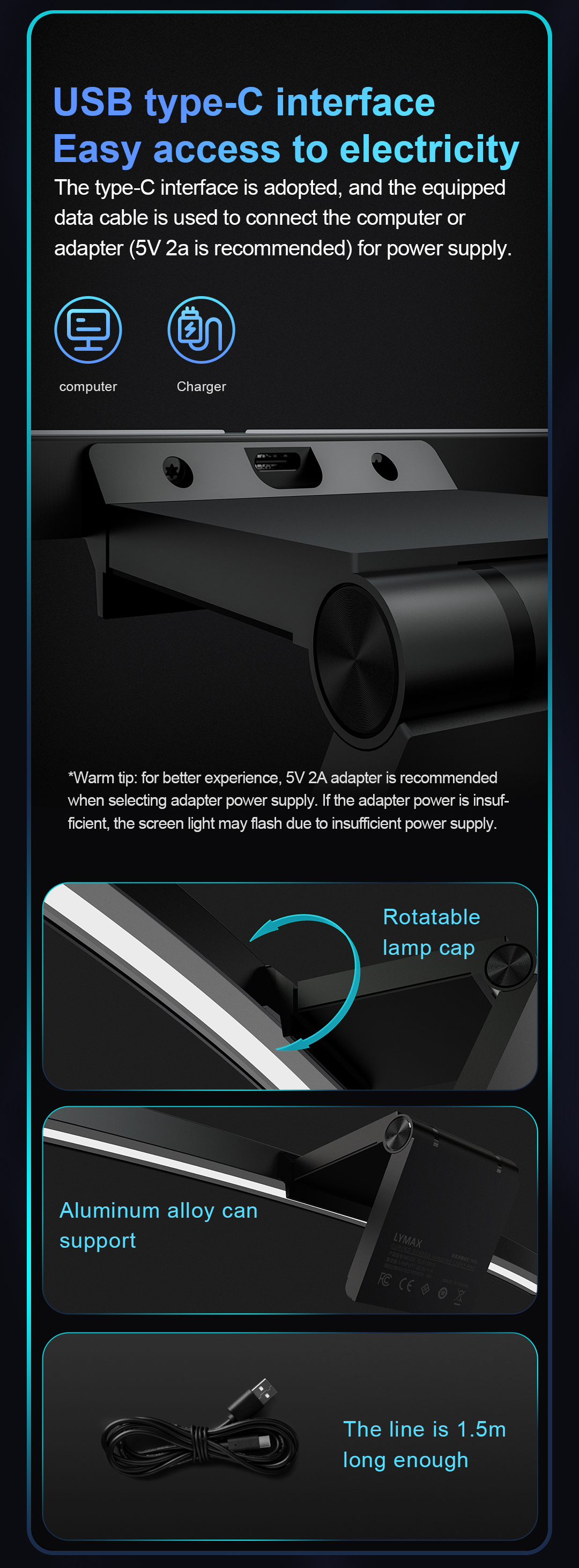Monitor Light Bar YWD009 detail view